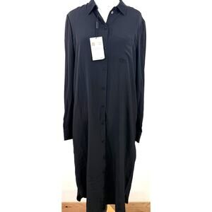 Burberry Uniform Black 100% Silk Button Up Long Sleeve Shirt Dress NWT Size 18